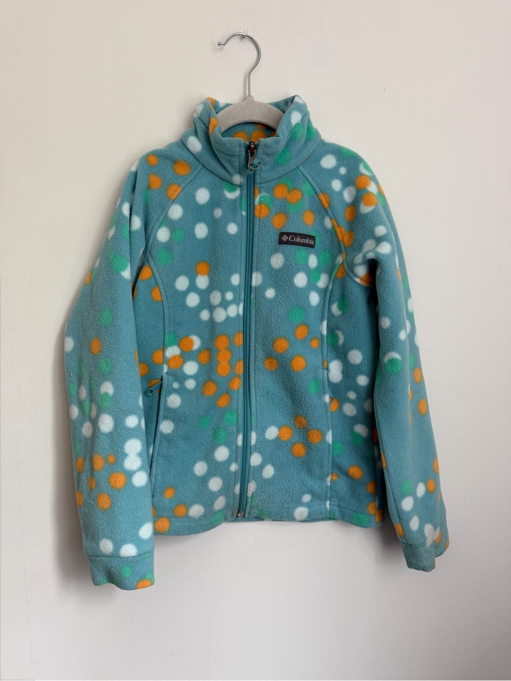 Columbia Teal Polka Dot Fleece Jacket (Size 7/8)